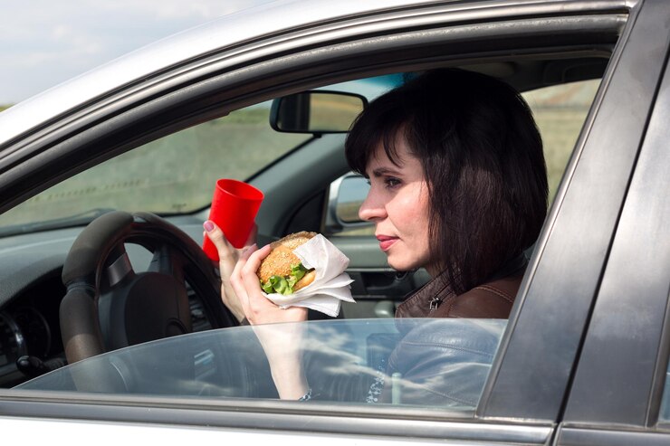 woman car with hamburger glass her hand 131087 1742