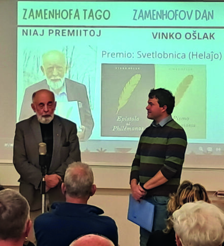 Peter Grbec: Čas bi bil, da naslovimo problem jezikovne enakopravnosti 3 Peter Grbec in Vinko Oslak najbolj dejavni esperantist na praznovanju Zamenhofovega dne leta 2014 v Medgeneracijskem centru v Izoli 1