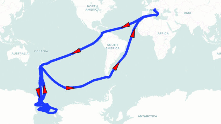 Ali tudi na Antarktiki motijo satelitsko navigacijo? 2 Pot ladje LB