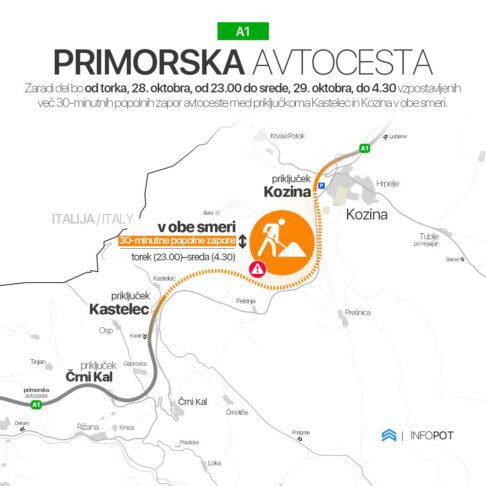 Popolne zapore avtoceste med Kastelcem in Črnim Kalom 2 zapor