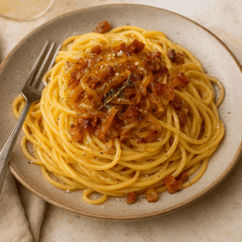 Francoska carbonara s čebulo 1 karbonara