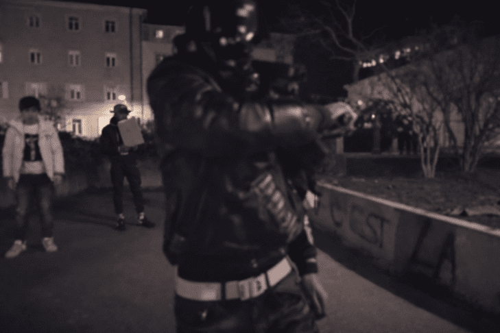 Nighttime scene in urban square