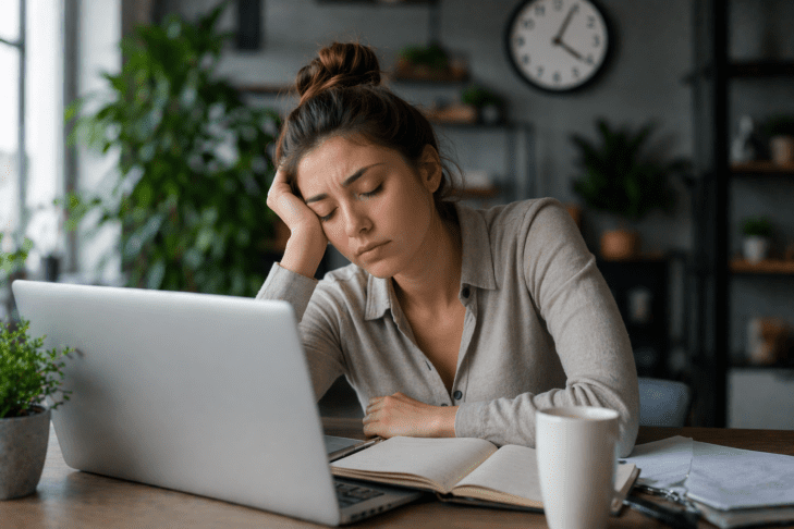 Utrujena pri delu doma