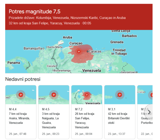 Zemljevid Venezuela potres