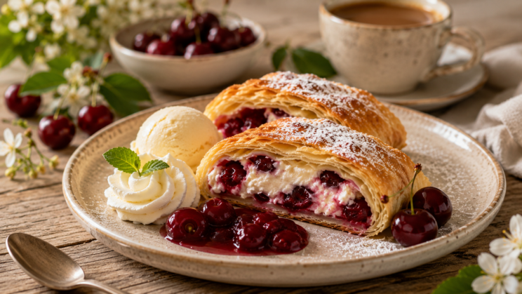 cesnjev strudelj postrezba sladica kroznik
