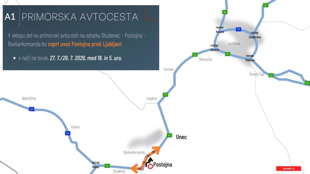na avtocesti zaprt uvoz