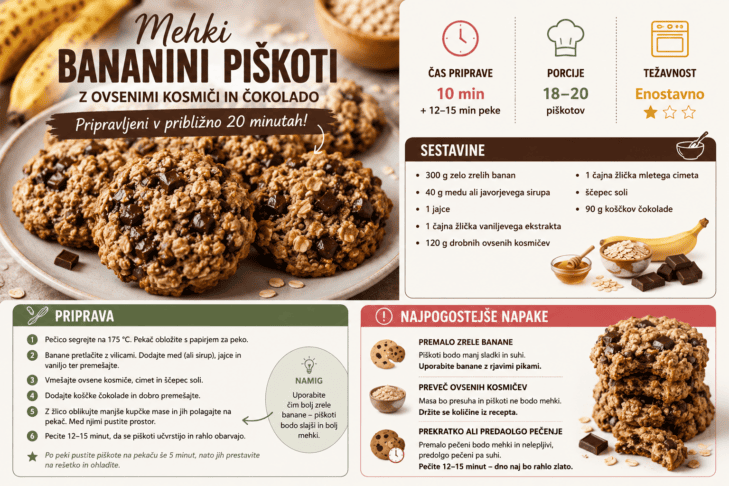 Imate doma prezrele banane? Iz njih pripravite te mehke piškote v 20 minutah 2 banane
