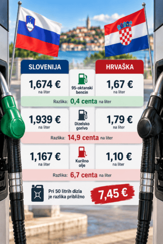 Po gorivo na Hrvaško? Dizel bo od jutri občutno cenejši kot v Sloveniji 2 cene hrvaška slovenija