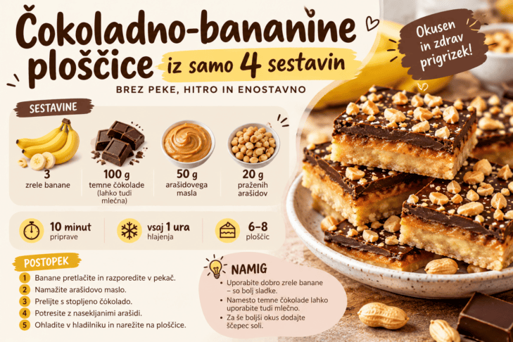 Sladica iz samo 4 sestavin, ki je ni treba peči: banane in čokolada v popolni kombinaciji 2 banane in čokolada