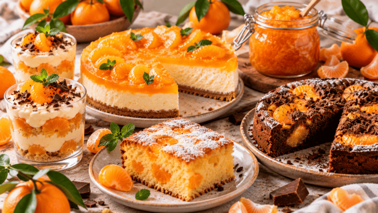 Mandarin Dessert Table with Cheesecake and Chocolate Cake