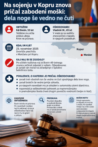 Na sojenju v Kopru znova pričal zabodeni moški: dela noge še vedno ne čuti 2 na sojenju